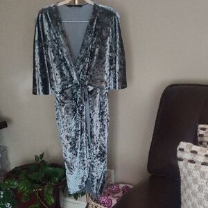 Zara Crushed Velvet Tie-Waist Dress in Silver